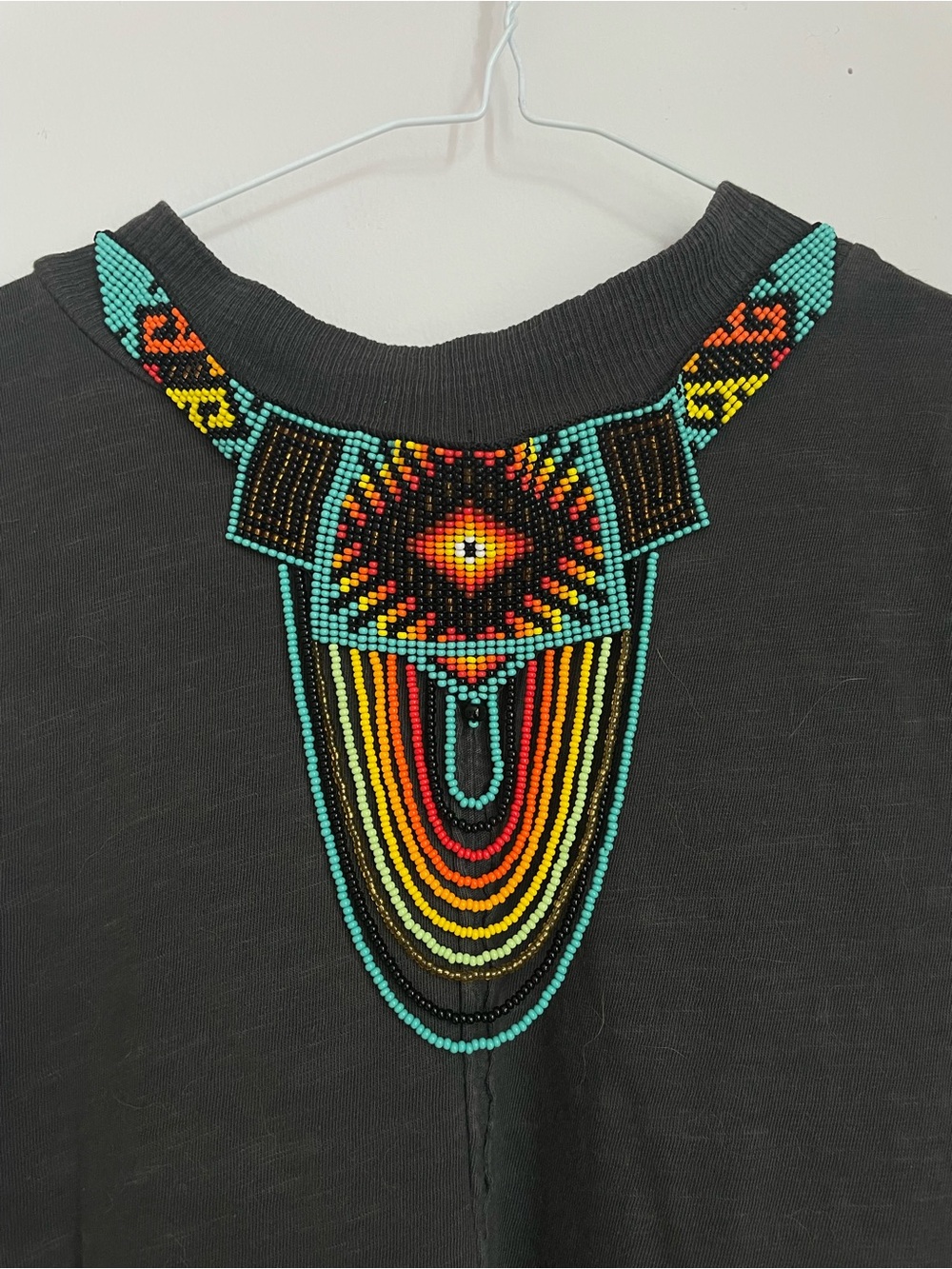 Handmade Mexican Huichol Beaded Rainbow Visionary Statement Necklace Headpiece